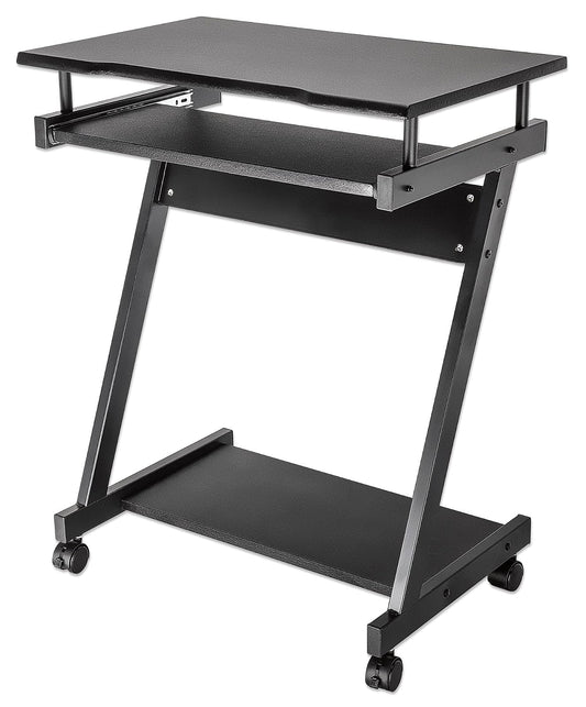 Manhattan 207690 Escritorio Compacto para computadora, con Bandeja deslizable para Teclado, Escritorio Compacto, repisa para computadora de Torre, Bandeja deslizable, Cuatro Ruedas, Negro