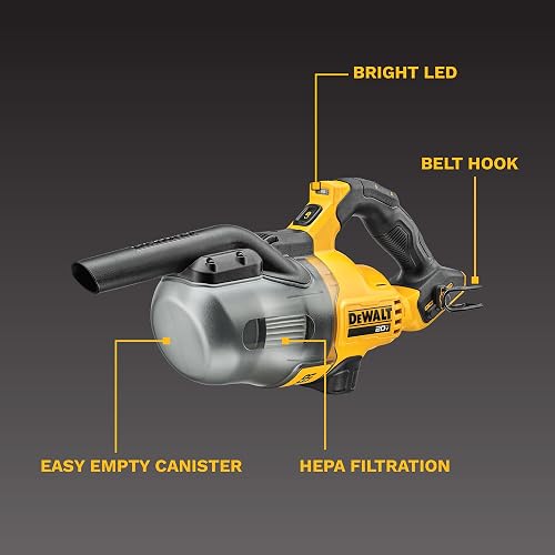 DEWALT Aspiradora de Mano Inalámbrica en Seco, 20V Máx., DCV501HB, con Filtro HEPA