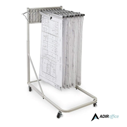 Adir Soporte Rodante Para Planos Acero | Beige arena, 12 soportes pivotantes, altura ajustable 116.8-167.6 cm, longitud ajustable 72.4-118.1 cm
