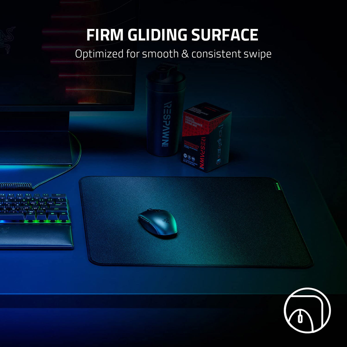 Razer Strider Hybrid Mouse Mat with a Soft Base & Smooth Glide: Firm Gliding Surface - Anti-Slip Base - Rollable & Portable - Anti-Fraying Stitched Edges - Water-Resistant - Windows