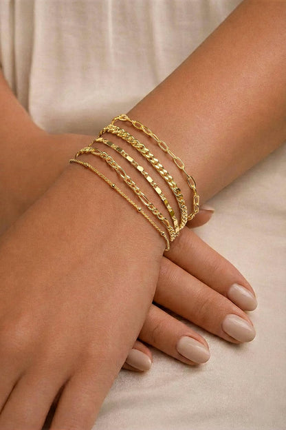 Juego de pulseras de oro Gokeey para mujer, sin decoloración, modernas, chapadas en oro de 14 quilates, delicadas, apilables, pulseras de eslabones cubanos, cadenas de eslabones de papel, pulseras de