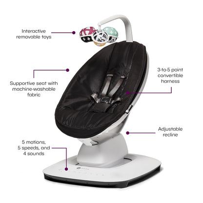 4moms MamaRoo - Columpio para bebé multimovimiento, Bluetooth habilitado con 5 movimientos únicos, color negro