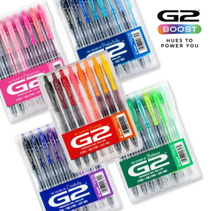 Pilot G2 Boost - Bolígrafos de Gel Azul, Punta Fina 0.7 mm, Paquete de 8 | Los colores de productividad, bolígrafos de tinta negra y azul surtidos, bolígrafo de punta fina de 0,7 mm, bola borrable
