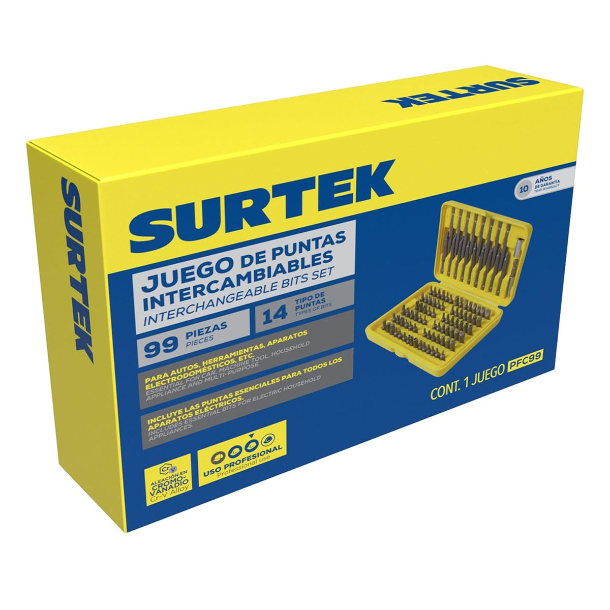 Surtek PFC99 Juego combinado de puntas hexágono de 1/4", 99 piezas