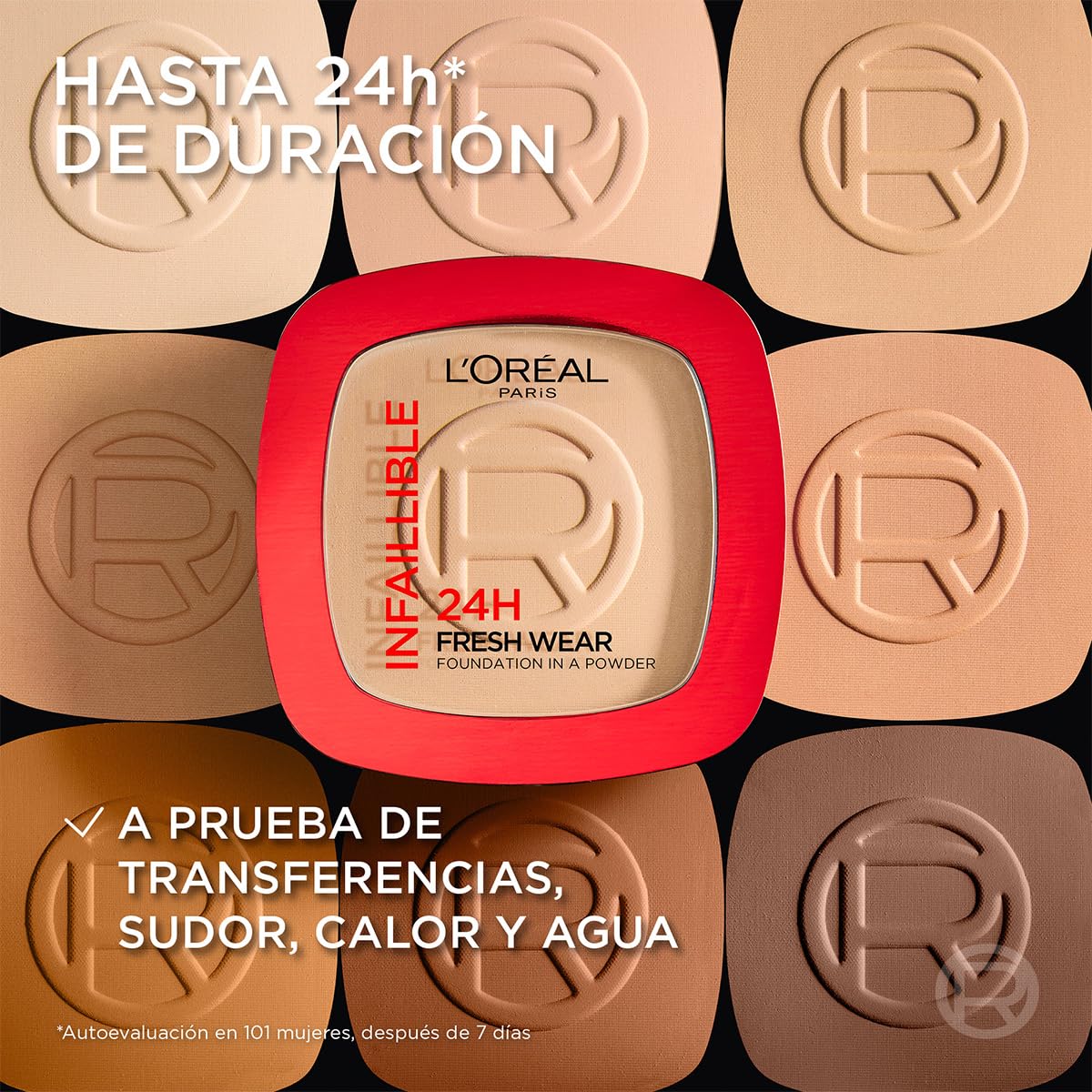 L'Oréal Paris Infallible 24h Freshwear Base de Maquillaje en Polvo de Larga Duración y Alta Cobertura, Tono 140 Golden Beige, 9g
