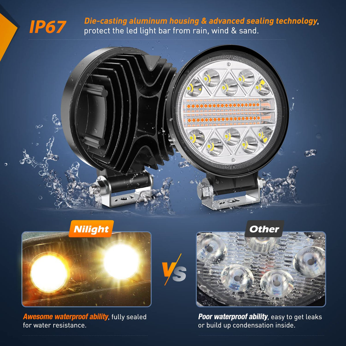 Nilight - 2 barras de luz LED de 4.5 pulgadas y 27 W, función de memoria, ideal para niebla y nieve, todoterreno, camión, cuatrimoto, jeep, barco, con kit de arnés de cableado de 16 AWG, 2 cables