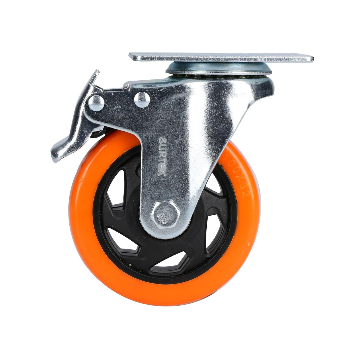 Surtek RV10B Rodaja de PVC naranja giratoria con freno 4"