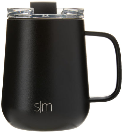 Simple Modern Taza de Viaje Voyager con Asa, Acero Inoxidable, 355ml - 355ml - Negro (Midnight Black)
