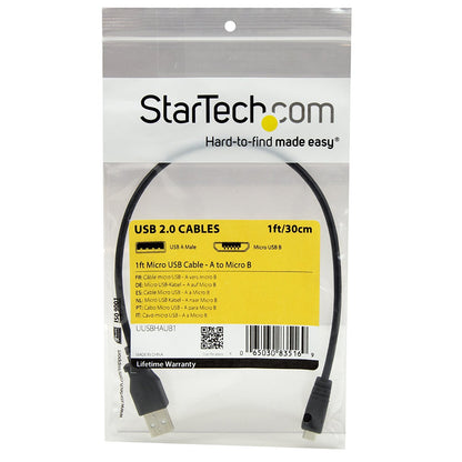 StarTech UUSBHAUB1 Cable Adaptador de Carga y Datos, USB-A Macho a Micro USB-B Macho, Color Negro, 30 cm
