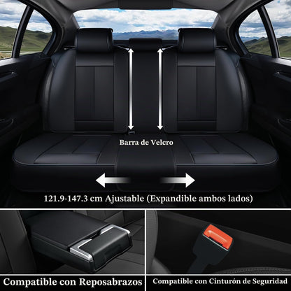 Coverado Juego Completo de Fundas de Asiento de Piel Napa Negro, Impermeables con Soporte Lumbar, Ajuste Universal