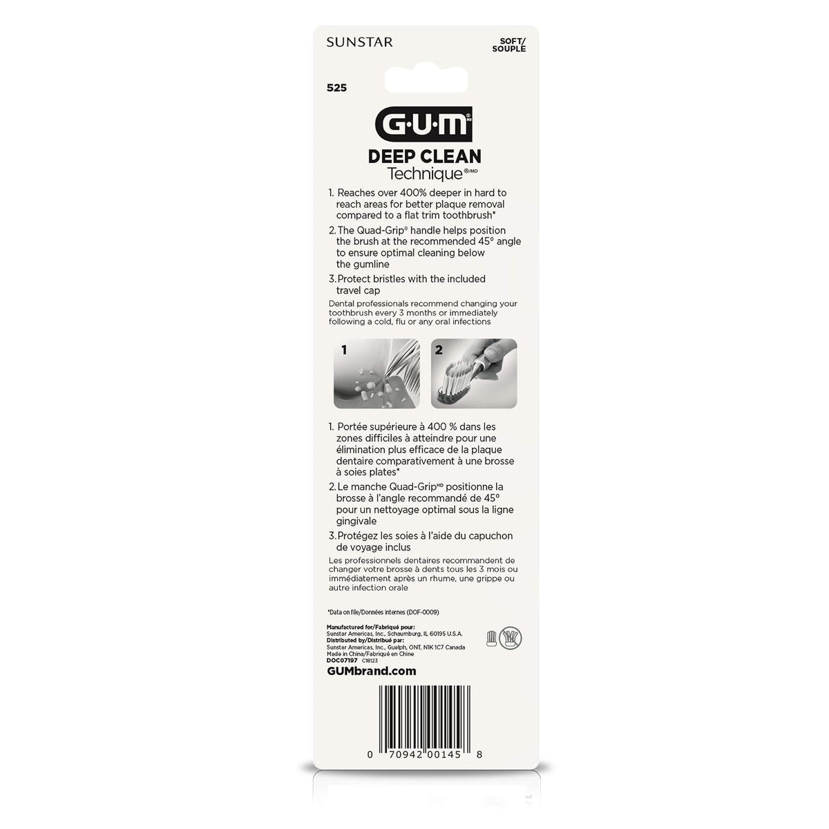 GUM Technique Deep Clean cepillo para polvo de dientes – Cabeza compacta, cepillos de dientes suaves para adultos con cerdas suaves sensibles, 3 unidades