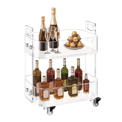VEVOR Mesa Auxiliar de Acrílico con Ruedas 30,5 x 41,6 x 48 cm, Carro de Acrílico de 2 Niveles Transparente, Mesa de Centro con Estante de Almacenamiento para Salón, Dormitorio, Bar, Oficina