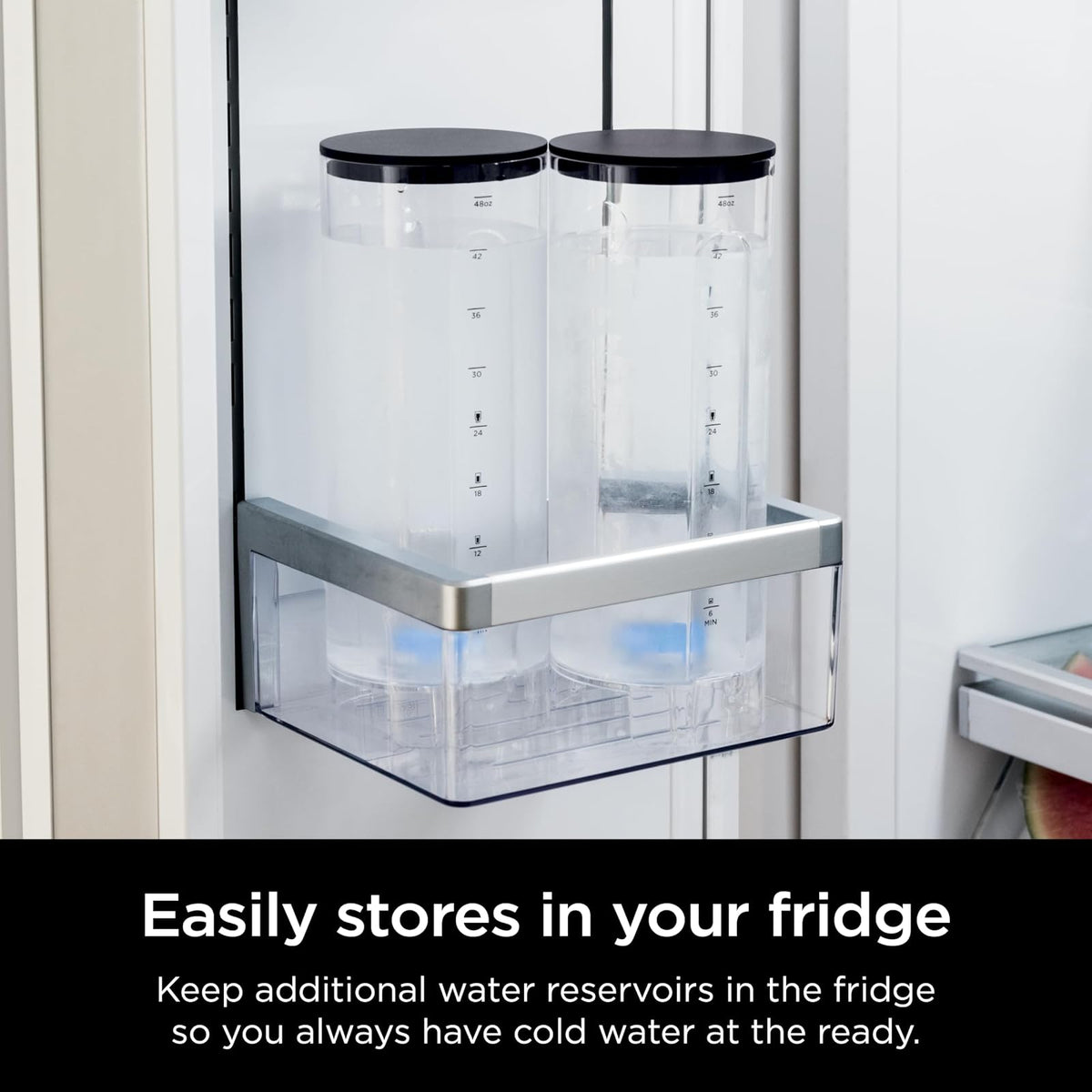 Ninja Thirsti Depósito de Agua WCX01WRC | Negro, 48 oz, depósito extraíble, para refrigerador, tapa a prueba de fugas