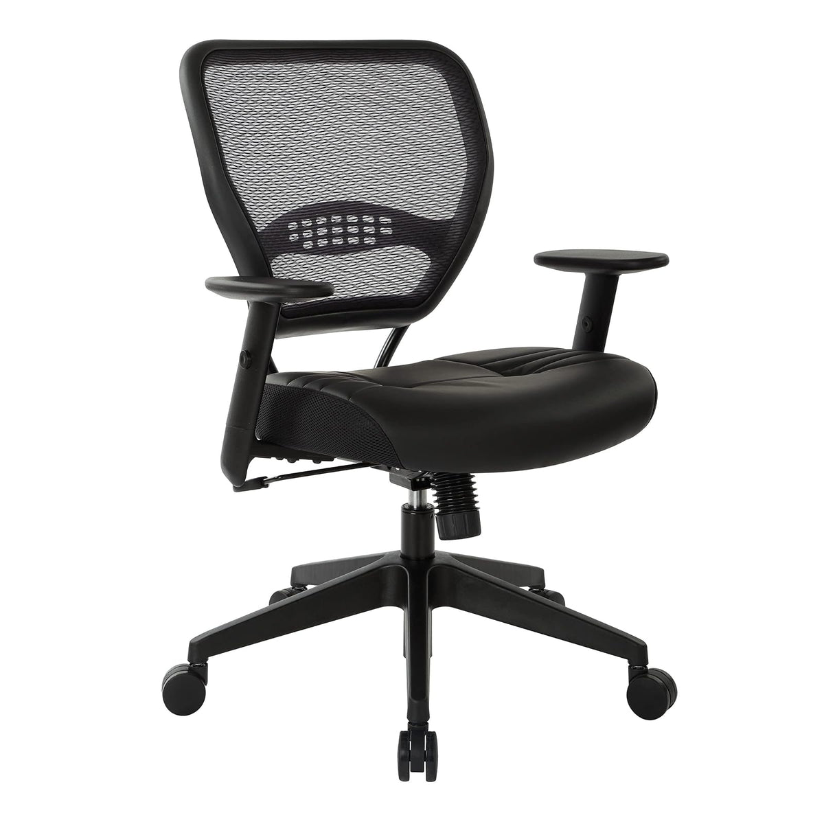 Space Seating Professional AirGrid Asiento de Piel ecológico Negro Acolchado con Respaldo Oscuro, Control de inclinación 2 a 1, Brazos Ajustables y tensión de inclinación con Base de Nailon para