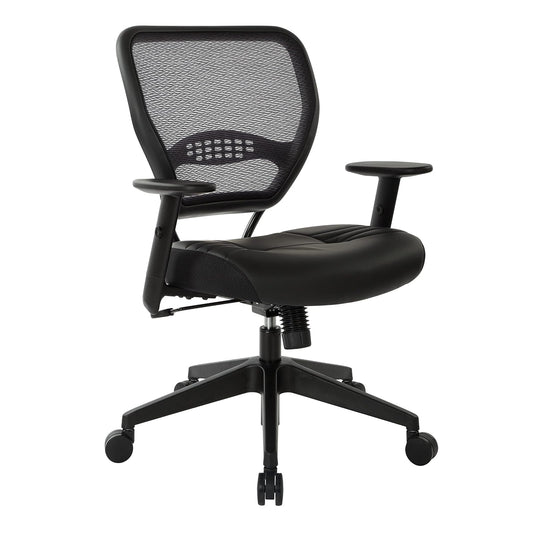 Space Seating Professional AirGrid Asiento de Piel ecológico Negro Acolchado con Respaldo Oscuro, Control de inclinación 2 a 1, Brazos Ajustables y tensión de inclinación con Base de Nailon para