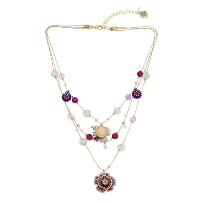 Betsey Johnson - Collar con dije de mariposa para mujer - Colgantes de flores morado - dorado - Talla única