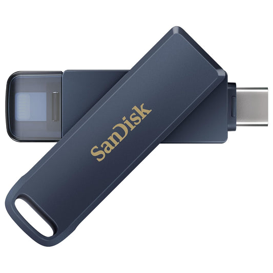SanDisk - Unidad de teléfono de 128 GB, USB 2 en 1 para iPhone, iPad y computadora, Unidad Flash con Conectores Lightning y USB Tipo C, Cielo metálico - SDIXD0N-128G-GN6NE