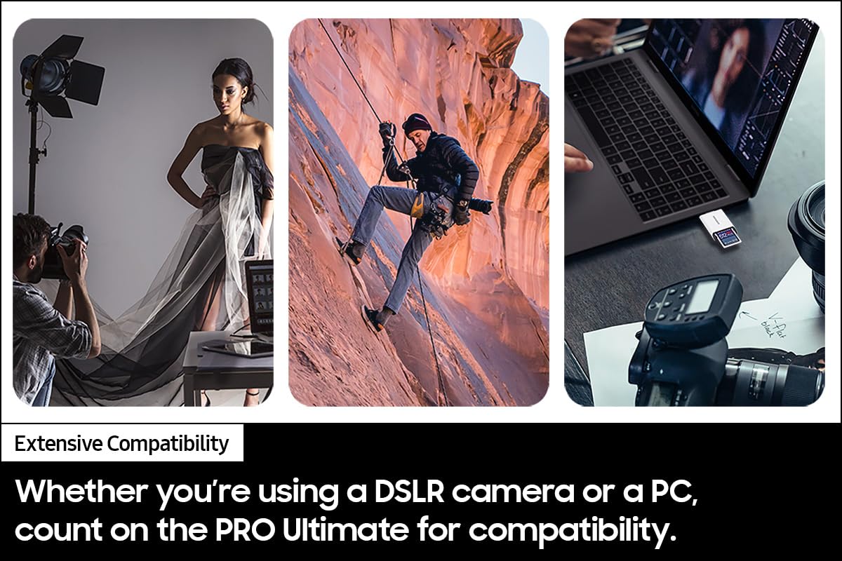 Samsung Pro Ultimate Tarjeta de Memoria de tamaño Completo+USBReader, SDXC de 512 GB, hasta 200 MB/s, 4K UHD, UHS-I, C10, U3, V30, A2 para DSLR, cámaras sin Espejo, PC, MB-SY512SB/AM