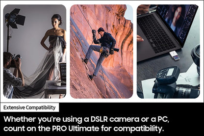 Samsung Pro Ultimate Tarjeta de Memoria de tamaño Completo+USBReader, SDXC de 512 GB, hasta 200 MB/s, 4K UHD, UHS-I, C10, U3, V30, A2 para DSLR, cámaras sin Espejo, PC, MB-SY512SB/AM