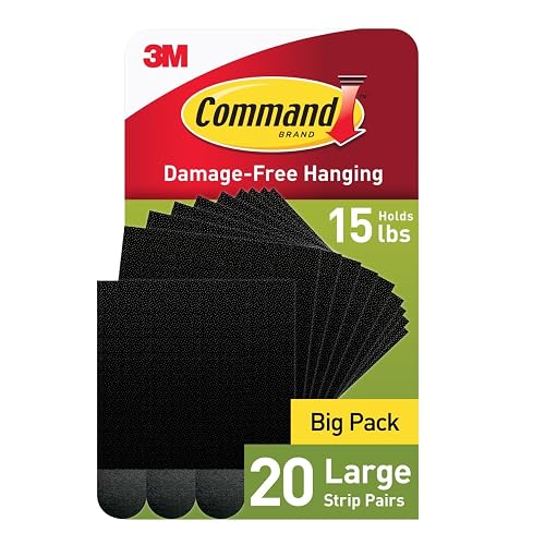 Command - Tiras grandes para colgar fotos de 15 libras, 20 pares, (40 tiras de mando) sin daños, sin herramientas, ideal para decoración del hogar, calcomanía negro