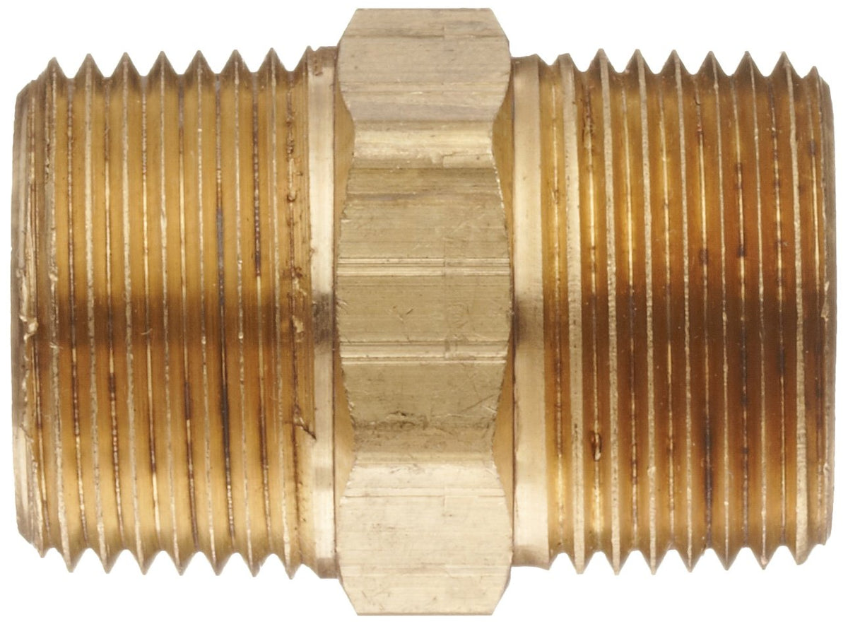 Anderson Metals Montaje de tubería de latón, boquilla hexagonal, tubo macho de 1 pulgada x 1 pulgada, 06122-16