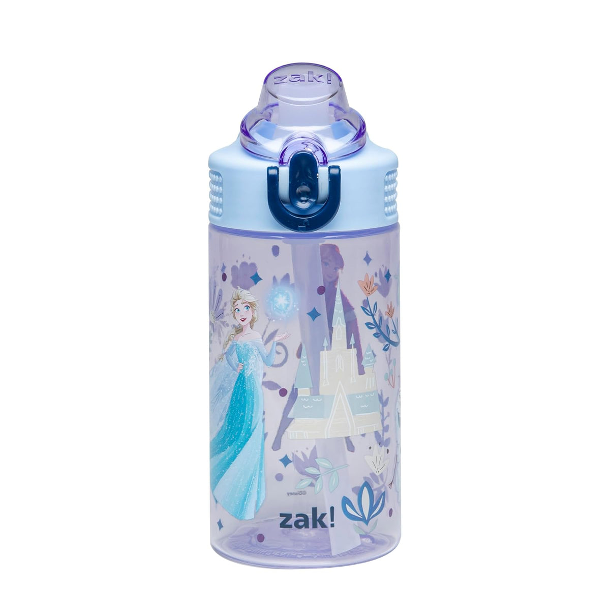 Zak Designs Botella de Agua Infantil de Plástico con Popote - 0.5 Litros - Disney Frozen (Anna, Elsa, Olaf)