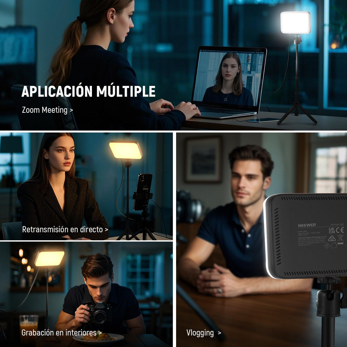 NEEWER Basics 2Pack Panel Video LED Escritorio, Kit Videoconferencias Foco Luz con Trípode y Filtros para Móvil Cámara Web Portátil Zoom Llamadas Maquillaje Grabación Selfies, Bicolor Regulable, BP66