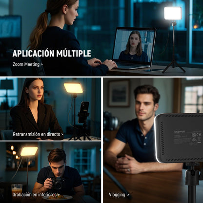 NEEWER Basics 2Pack Panel Video LED Escritorio, Kit Videoconferencias Foco Luz con Trípode y Filtros para Móvil Cámara Web Portátil Zoom Llamadas Maquillaje Grabación Selfies, Bicolor Regulable, BP66