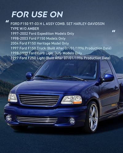 Nilight Conjunto de Faros Delanteros Cromados con Reflector Ámbar para Ford F-150 y Expedition 1997-2003 NA185