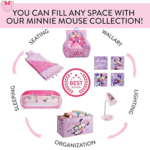 Idea Nuova Disney Minnie Mouse - Tapete de Siesta para niños pequeños con Almohada integrada, tapete Acolchado súper Suave para niños, 26 x 46 Pulgadas, diseño Enrollable Todo en uno, Multicolor