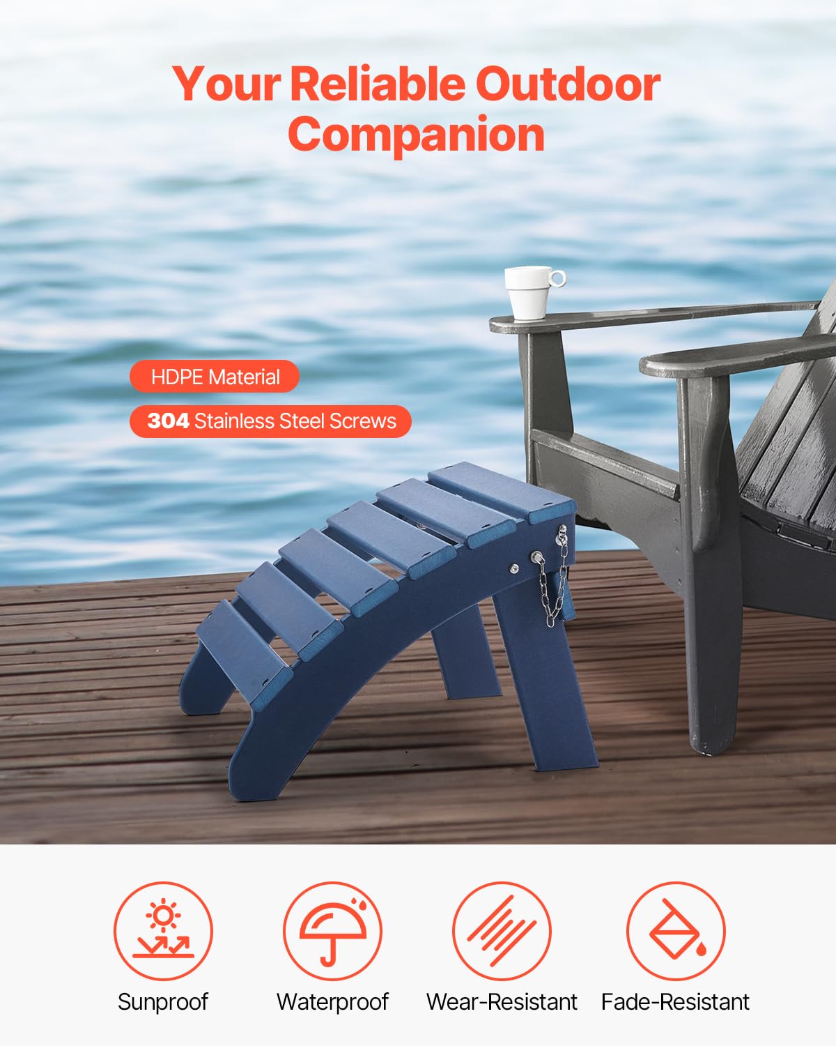 VEVOR - Juego de 2 otomanos Adirondack Adirondack, 18.7 Pulgadas de Largo x 18.9 Pulgadas de Ancho x 13.8 Pulgadas de Alto, otomana Plegable de plástico de Alta Densidad, reposapiés Resistente a la