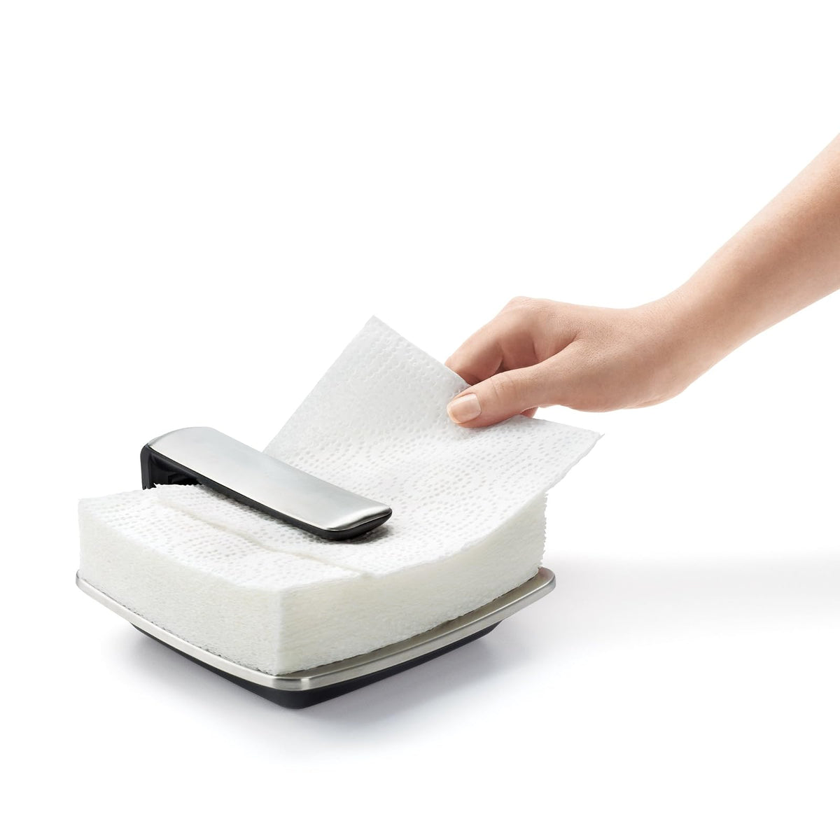 OXO Good Grips Servilletero de fácil extracción manual | Base antideslizante, brazo pesado que mantiene las servilletas seguras, se pliega para almacenamiento