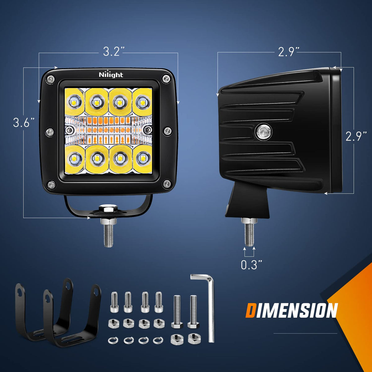 Nilight - 2 Barras de luz de 42 W de 3 Pulgadas, cúbico, luz estroboscópica, Color ámbar Blanco, 6 Modos, función de Memoria, Ideal para Condiciones de Niebla y Nieve, Todoterreno, camión, cuatrimoto