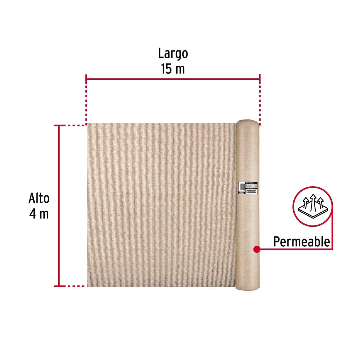 Fiero TORA-154B, Rollo de Malla Sombra 80%, Raschel Beige, 15m x 4m