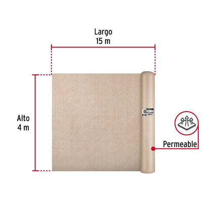 Fiero TORA-154B, Rollo de Malla Sombra 80%, Raschel Beige, 15m x 4m