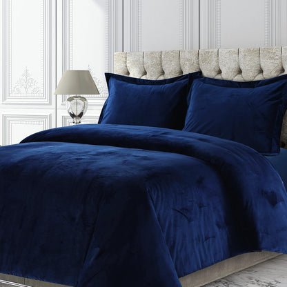 Tribeca Living VENICEDUVET Venice - Juego de edredón de Terciopelo de Gran tamaño, 3 Piezas, King, Azul Marino