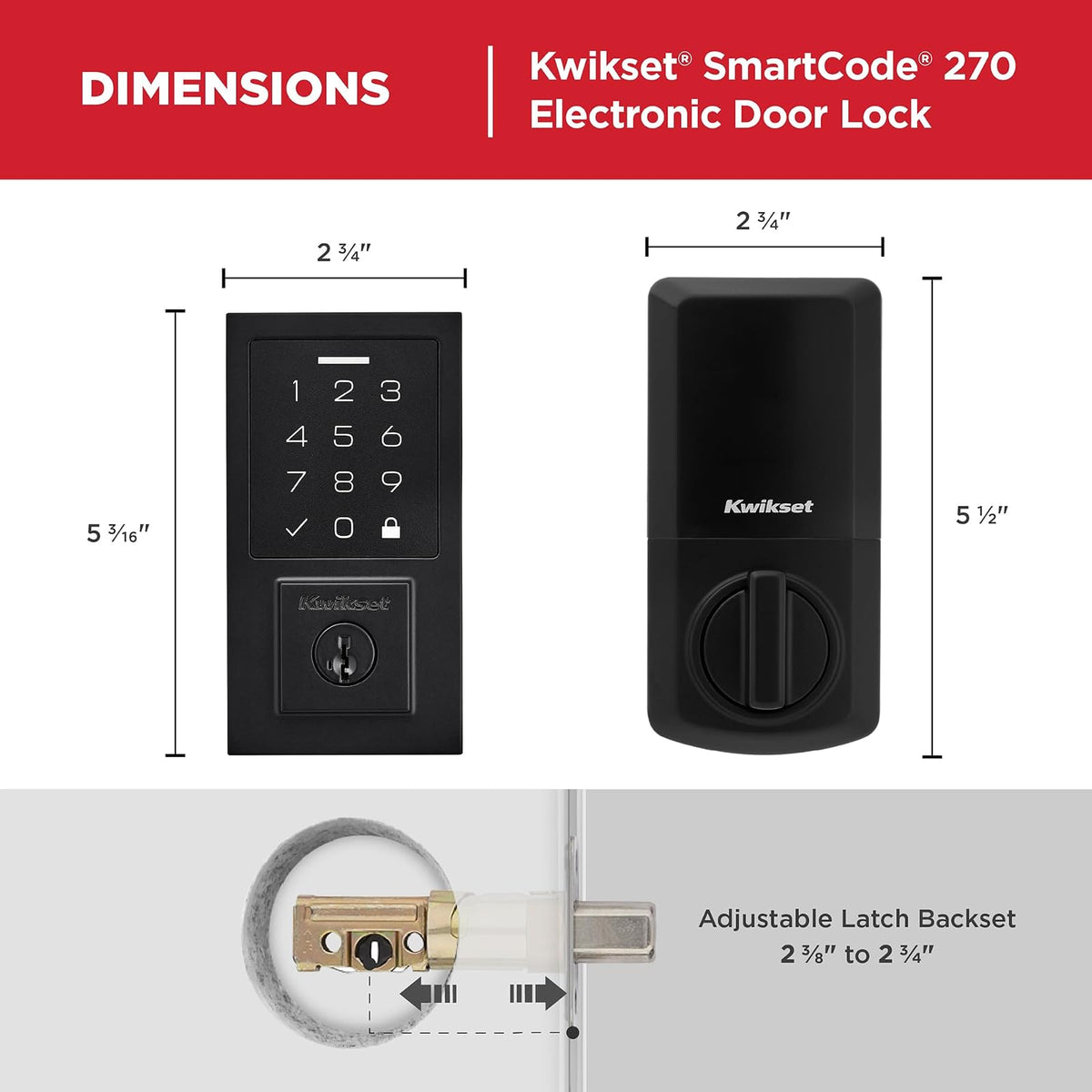 Kwikset SmartCode 270 Cerradura Electrónica | Negro mate, bloqueo automático, hasta 50 códigos, batería 12 meses