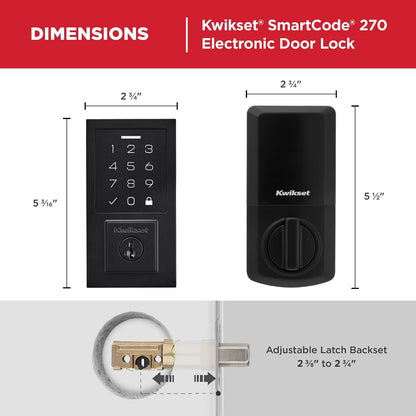 Kwikset SmartCode 270 Cerradura Electrónica | Negro mate, bloqueo automático, hasta 50 códigos, batería 12 meses