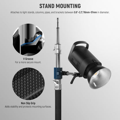 NEEWER 6" End Jaw Grip con 5/8" Stud, Steel Shaft End Grip con Mordazas Ajustables, Almohadillas de Goma para C Stand, Antitorsión,Mango Giratorio Easy Lock para Luz Video LED Softbox, UA040