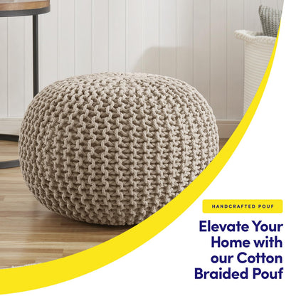 Puf - Reposapiés otomano relleno – 20 pulgadas de diámetro x 14 pulgadas de alto, acogedor puf para sala de estar, recámara, guardería y más, concha de punto 100% algodón, reposapiés relleno de