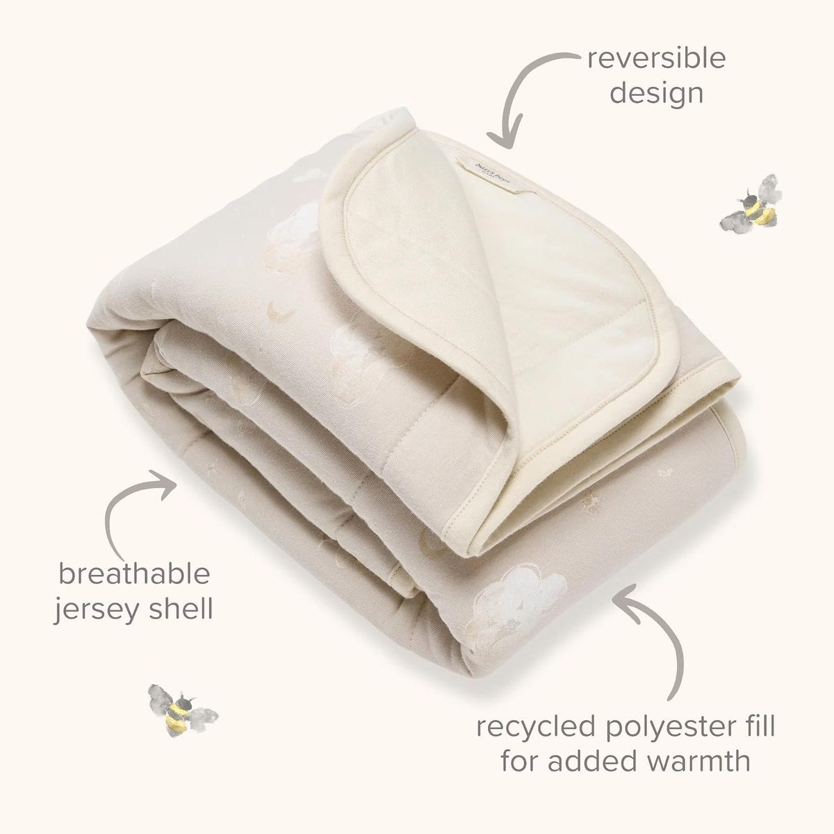 Burt's Bees Baby Manta Reversible para Bebé | Algodón 100% Orgánico, 30 x 40 Pulgadas, Acolchado, Guardería, Carriola, Tummy-Time
