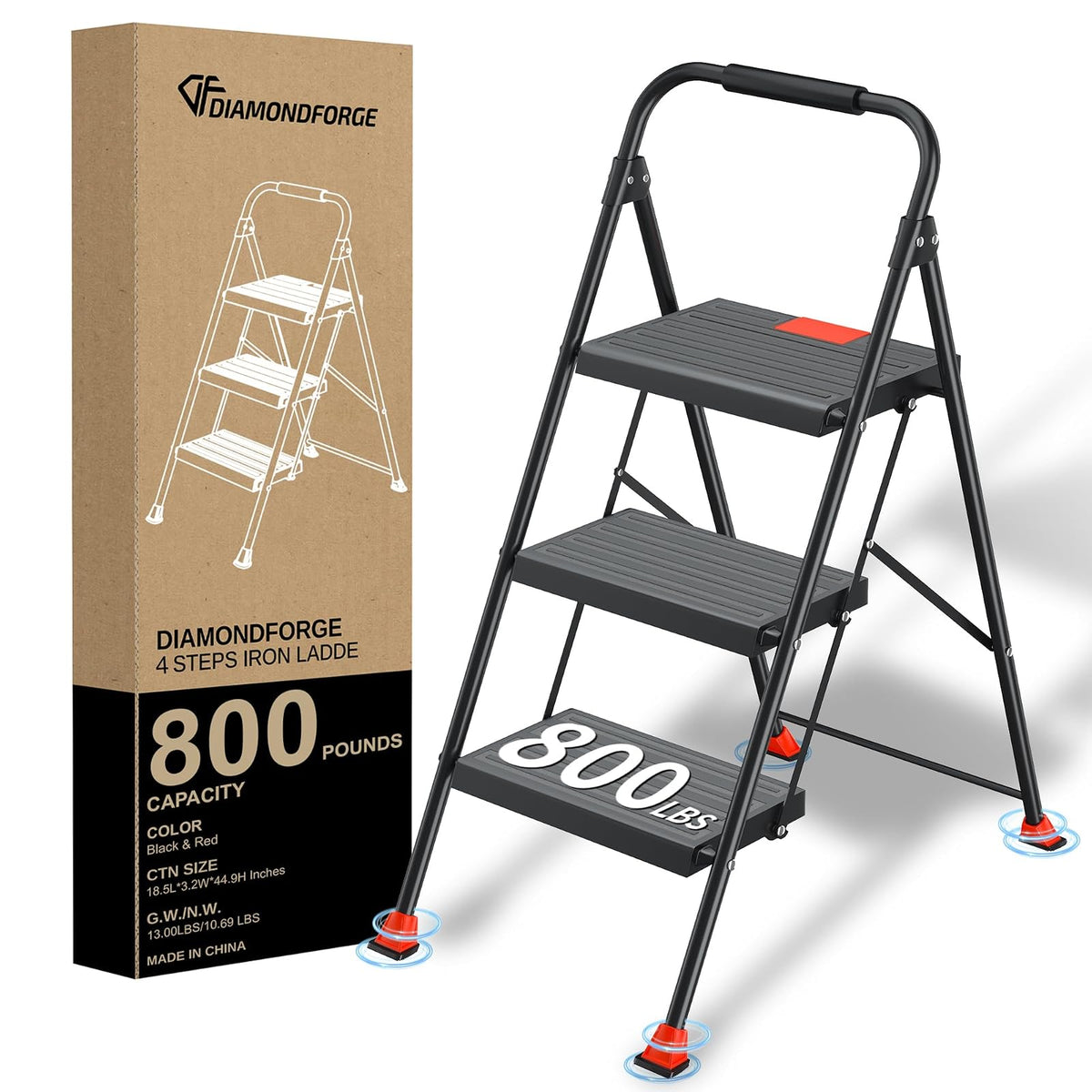 Taburete plegable plegable para el hogar, adultos, cocina, 3 escalones, alto y resistente con pasamanos, escaleras de escalera de clóset, escaleras de escalera extensible para interiores y casas de