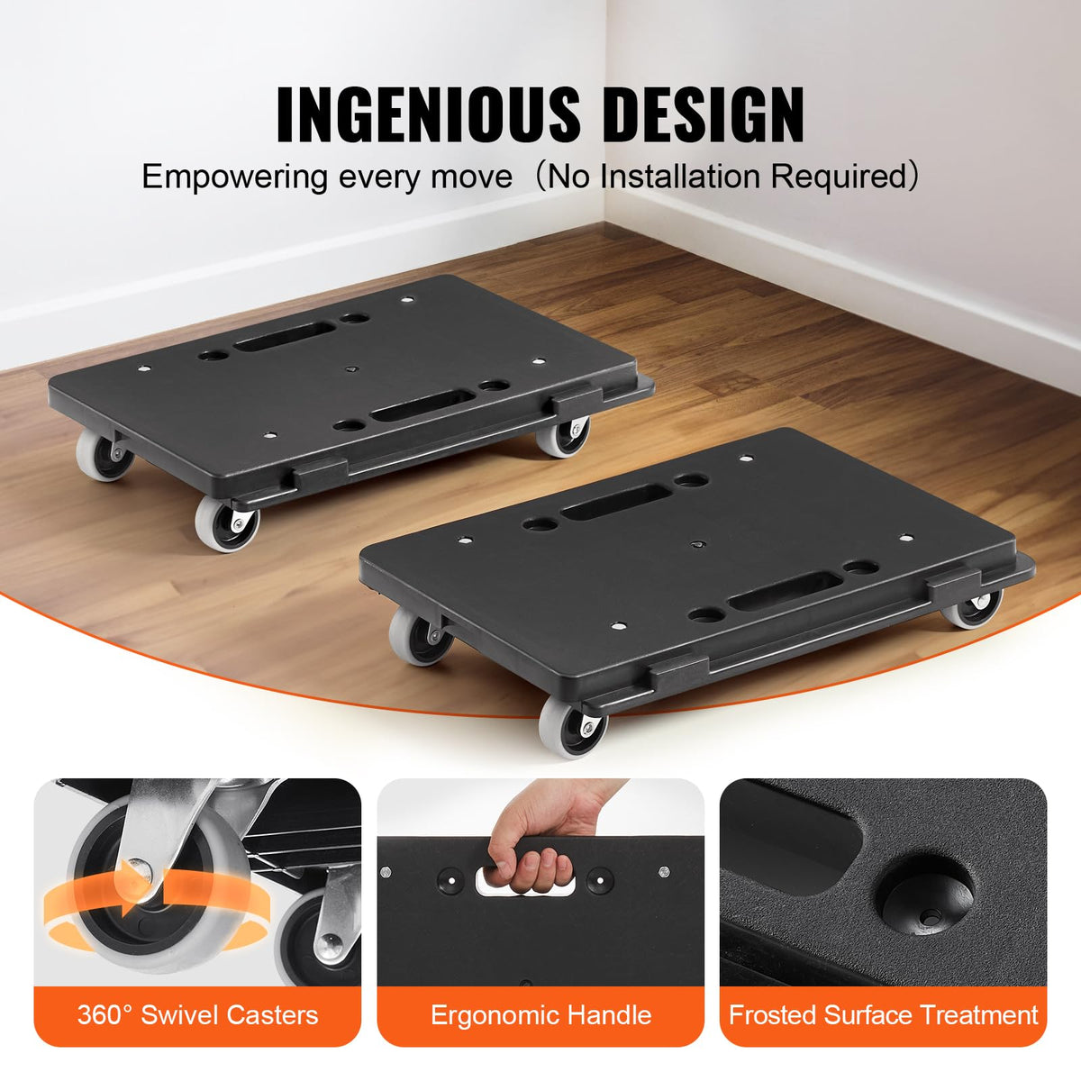 VEVOR - Mueble móvil de 40,6 x 28,9 cm, Capacidad de 500 Libras, Ruedas móviles, Ruedas portátiles, Resistentes, pequeño Carro Plano Entrelazado para Muebles Pesados, Paquete de 2, Color Negro