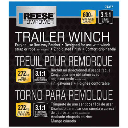 Reese Towpower 74337 - Cabrestante de Capacidad de 600 Libras, Color Negro