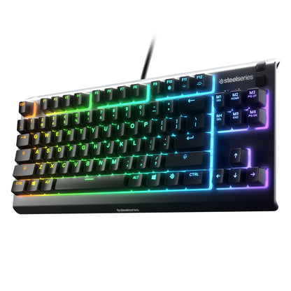 SteelSeries Apex 3 RGB Teclado para Juegos – Iluminación RGB de 10 Zonas – Resistente al Agua IP32 – Reposamuñecas magnético Premium (Interruptor silencioso para Juegos) – SP (español)