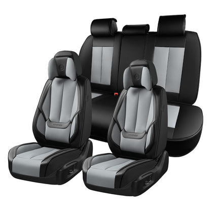 Coverado - Juego Completo de Fundas de Asiento de Coche, Impermeable, de Piel de napa para Asiento de Coche, Fundas de Asiento de Coche, Color Beige, Asientos Delanteros y Trasero, Ajuste Universal - Negro y gris (almohada) - FullSet