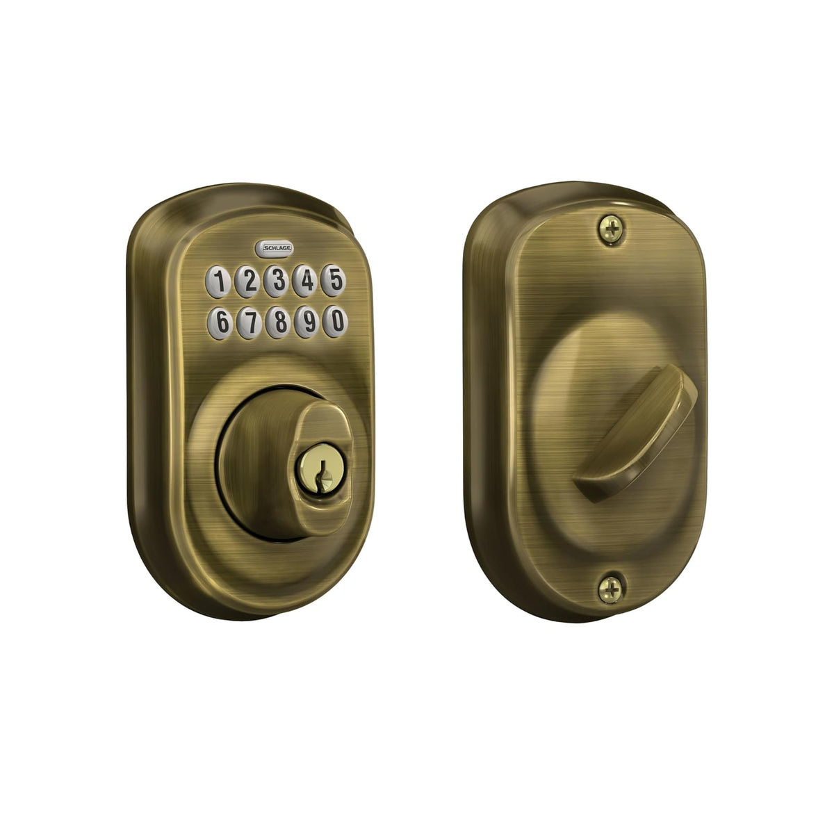 Schlage Camelot Escudo Electrónico con Teclado Numérico - Latón antiguo - empaque estándar