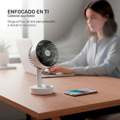 Ventilador Personal Recargable Taurus Pocket | Portátil y Compacto 4.5” | 3 Aspas | Cabezal Ajustable | Batería USB Tipo C | Flujo de Aire Directo | Ideal para Escritorio, Recámara y Oficina