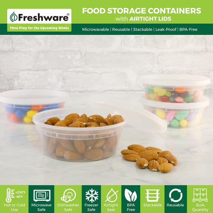 Freshware, YH-S8X50, Contenedores de almacenamiento para alimentos, plástico con tapas herméticas, 228 g, para control de porciones, 50 unidades