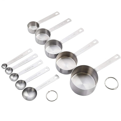 Babish Juego de 10 tazas medidoras y cucharas de acero inoxidable